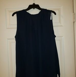 NWT LOFT Navy sleeveless blouse with tie back